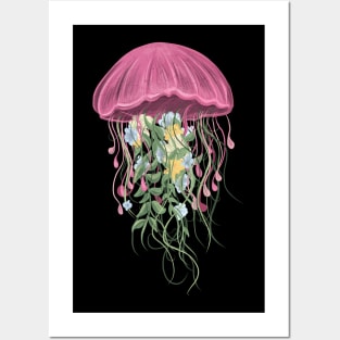 JELLYFISH AND FLOWERS Posters and Art